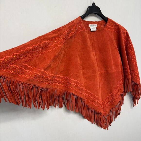 Vintage Newport News Suede Leather Poncho Western Cape SM Small Medium D052 -12 - Picture 10 of 16